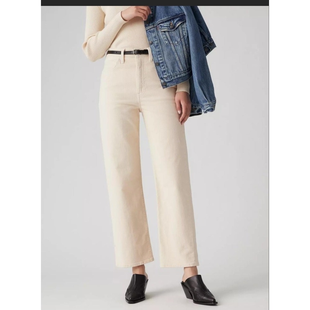 Levi's Premium Ribcage Straight Corduroy Pants 30 Cream High Rise Boho Retro